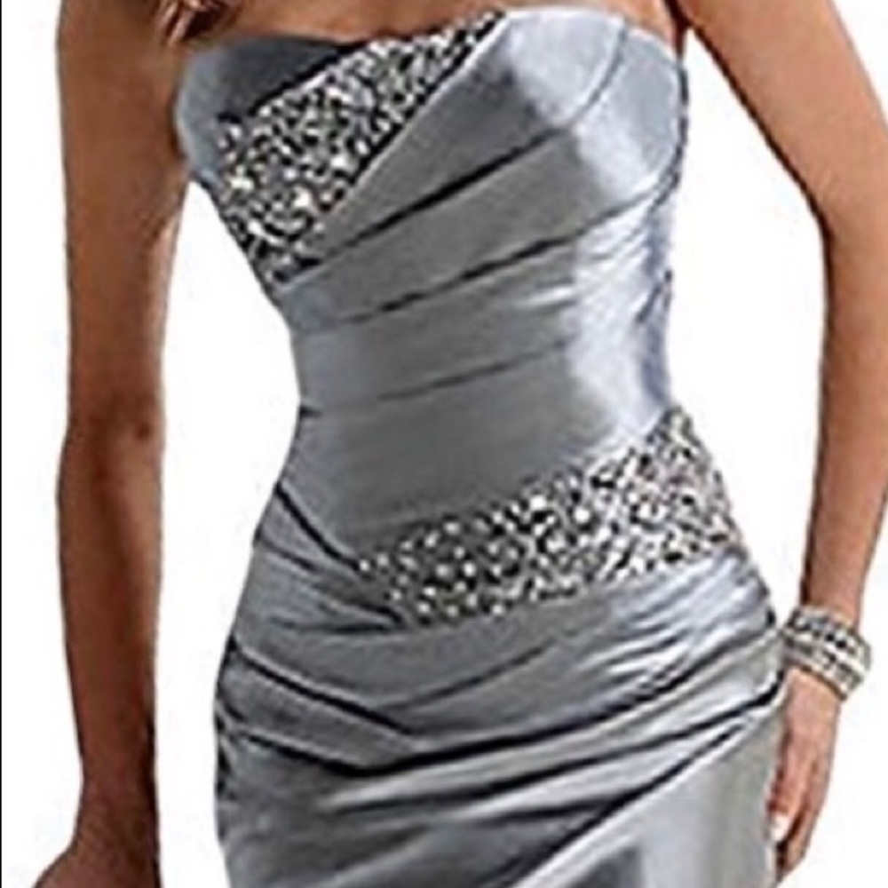 Sexy Silver Satin Mermaid Gown NWT